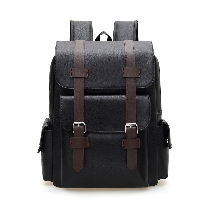 main_4-478 British Retro Soft Pu Leather Backpack Casual Large Capacity Travel Belt Buckle Backpack - Image 1