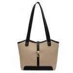 Vintage Contrast Spliced Large Capacity Tote Bag - Image 5