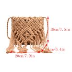 Women Casual Boho Solid Color Tassel Woven Vacation Shoulder Bag - Image 4