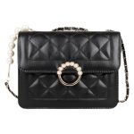 Women Fashion Casual Pearl Chain Rhomboid Embroidery Shoulder Bag - Image 4