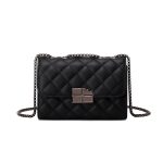 Women Fashion Casual Solid Color Rhombus Pattern Chain Shoulder Bag - Image 4