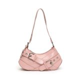 Women Fashion Casual Retro Solid Color Belt Baguette Shoulder Bag - Image 5