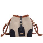 Wholesale Women Fashion Casual Canvas Color Contrast Bucket Shoulder Bag - Image 3