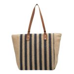 Women Casual Contrast Color Large Capacity Straw Woven Beach Tote Bag - Image 4