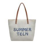 Women Fashion Embroidered Letter Large Capacity Canvas Tote Bag - Image 5