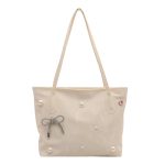 Wholesale Women Fashion Elegant Solid Color Large Capacity Pearl Bowknot Tote Bag - Image 4