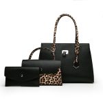 Wholesale Women Fashion Casual Leopard Stitching Large Capacity Handbag Three-Piece Bag Set - Image 3