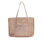 Women Fashion Solid Color Travel Portable Mesh Beach Tote Bag - Image 4