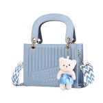 Women Fashion Casual Solid Color Rhombic Pattern Bear Pendat Handbag - Image 5