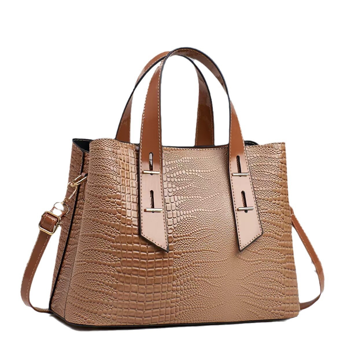 main_4-84 Women Fashion Casual Solid Color Crocodile Pattern Large Capacity Handbag - Image 1