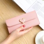 Wholesale Women Basic Heart Decoration Flap Design Solid Color PU Purse - Image 5