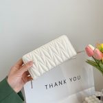 Women'S Fashion Pu Leather Embroidery Thread Solid Color Large Capacity Long Coin Purse - Image 4