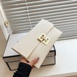 Wholesale Women Simple Solid Color Flap Metal Latch Large Capacity Rectangular Purses