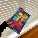 Women Fashion Geometric Color Block Flap Lock Rectangular Purses - Image 4