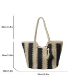 Women Fashion Stripe Straw Woven Beach Tote Bag - Image 3