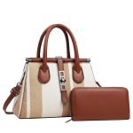 Women Fashion Casual Color Block Large Capacity Handbag Two-Piece Set