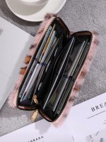 Women Fashion Creative Plush Leopard Zipper Long Purses - Image 4