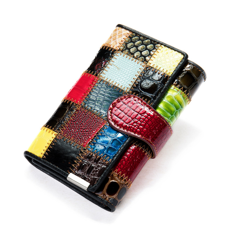 main_5-127 Wholesale Leather Women Vintage Stitching Design Patchwork Purse - Image 1