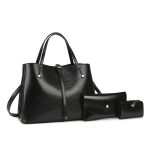 Wholesale Women Fashion Casual Solid Color Wax PU Handbag Three-Piece Set
