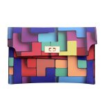 Women Fashion Geometric Color Block Flap Lock Rectangular Purses - Image 5