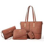 Women Fashion Casual Solid Color Crocodile Woven Tote Bag Four-Piece Bag Set - Image 5