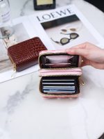 Women Fashion Solid Color Double Zipper Short Crocodile Pattern Multi-Card Wallets - Image 5
