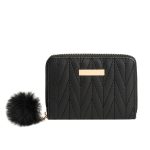 Women Fashion Solid Color Quilted Zipper Pu Wallet - Image 5