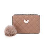 Women Fashion Embroidered Rhombus Butterfly Decorated Pom Pom Short Wallet - Image 5