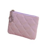 Women Fashion Solid Color Rhombic Quilted Zipper Mini PU Wallet - Image 5