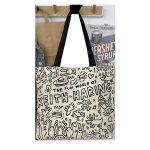 Wholesale Women Simple Cute Cat Line Print Large Capacity Canvas Tote Bag - Image 4