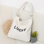 Wholesale Women Casual Lucky Letter Canvas Shoulder Bag - Image 6