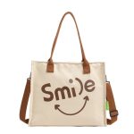 Wholesale Autumn And Winter Letters Contrast Canvas Shoulder Bag Women'S Large Capacity Casual Tote Bag Smiley Printed Canvas Bag - Image 5