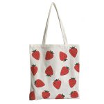 Wholesale Women Fashion Cartoon Strawberry Print Large Capacity Canvas Tote Bag - Image 5