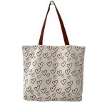 Women Simple Heart-Print Large-Capacity Canvas Tote Bag - Image 5