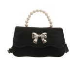 Wholesale Women Fashion Elegant Solid Color Pearl Handheld Bowknot Buckle Crossbody Bag - Image 5