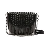 Wholesale Women Fashion Solid Color Tassel Rivet Crossbody Bag - Image 5