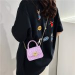 Women Fashion Solid Color Mini Lock Chain Crossbody Bag - Image 5
