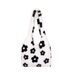 Wholesale Women Fashion Cute Black White Floral Plush Shoulder Bag - Image 4