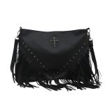 Women Fashion Casual Solid Color Rivet Soft Leather Tassel Shoulder Bag - Image 5