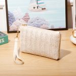 Simple Solid Color Straw Zipper Wallet - Image 6