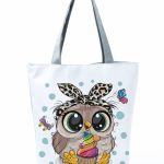 Wholesale Simple White Creative Cartoon Owl Print Shopping Bag - Image 6