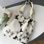 Wholesale Women Fashion Creative Embroidered Black Butterfly Lace Large Capacity Canvas Tote Bag