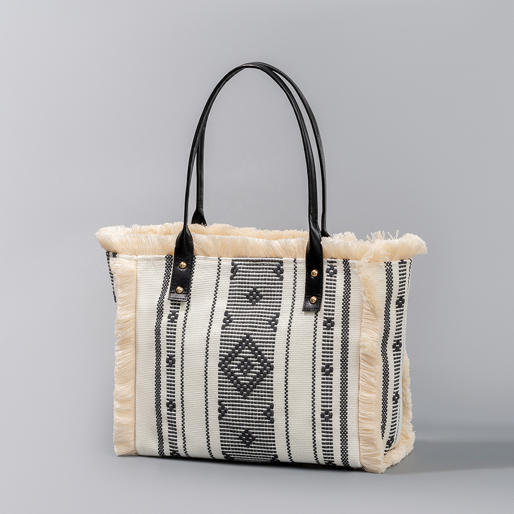 main_6-199 Bohemian Large Capacity Tassel Canvas Tote Bag - Image 1