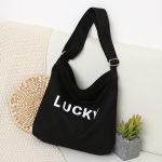 Wholesale Women Casual Lucky Letter Canvas Shoulder Bag - Image 7