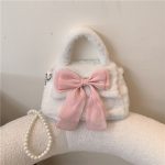 Wholesale Women Simple Cute Plush Bow Pearl Chain Crossbody Bag