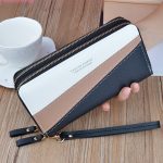 Wholesale Women Fashion Color Block Double Zipper Large Capacity Purses