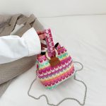 Wholesale Women Fashion Retro Multicolor Straw Bucket Bag - Image 7