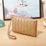 Simple Solid Color Straw Zipper Wallet - Image 8