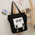 Wholesale Student Campus Large-Capacity Square Canvas Shoulder Tote Bag Letter Shopping Bag - Image 9