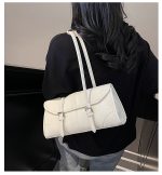Wholesale Women Fashion Casual Solid Color Wax Leather Baguette Shoulder Bag - Image 4